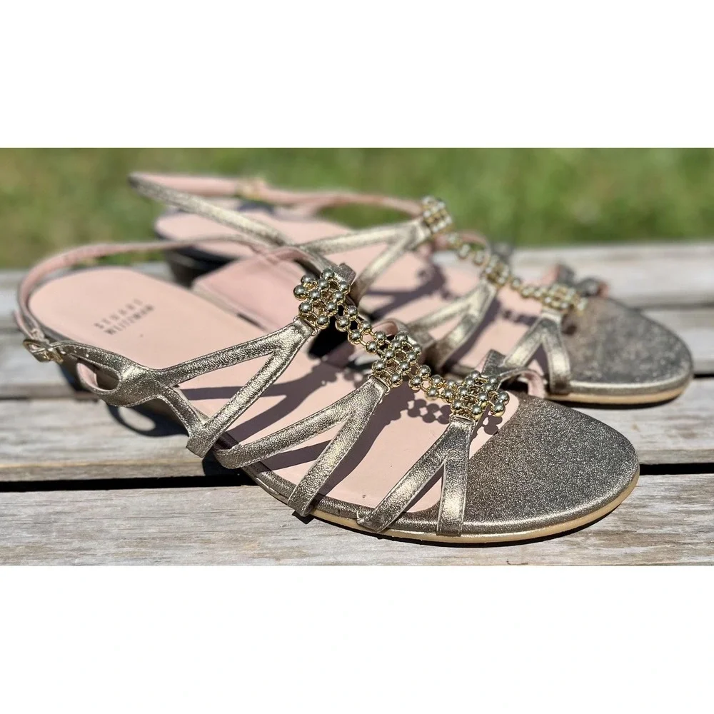 Stuart Weitzman Shoes Womens Size 10.5 M Strappy Glitter Slingback Sandals Dress